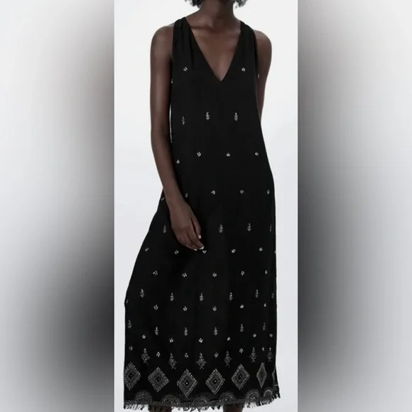 Zara | Dresses | Zara Embroideredblack Mididress Limited Edition Sizel Nwt  Retail 899 | Poshmark